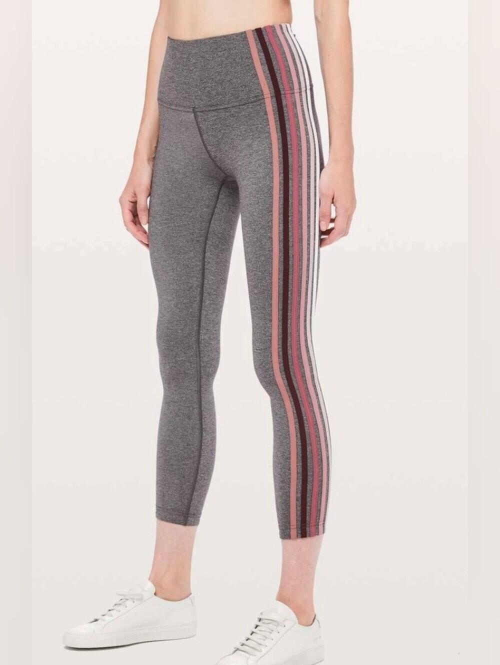 lululemon athletica Gray Leggings with Pink and Black Side Stripes
